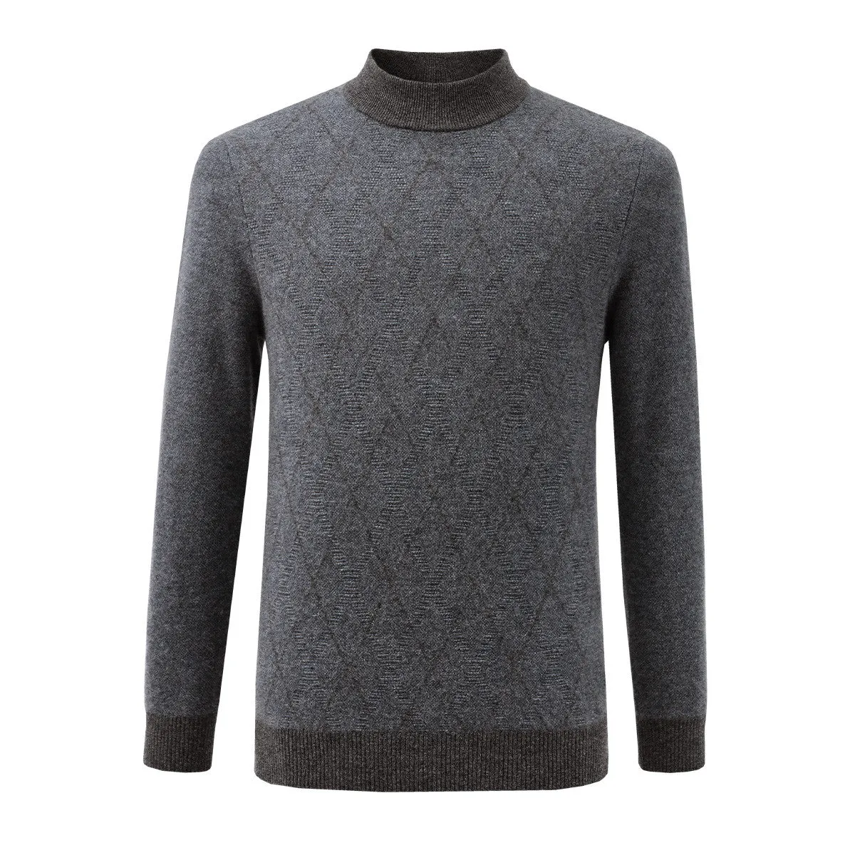 100% Cashmere Mens Mock Neck Jacquard Sweater