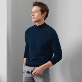 100% Cashmere Mens Mock Neck Jacquard Sweater