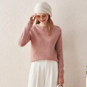 100% Cashmere Round Neck Ribbed Knit Sweater