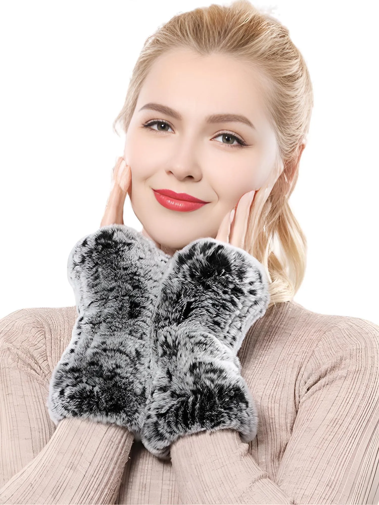 100% Real Genuine Mink Fur Fingerless Mittens For Women