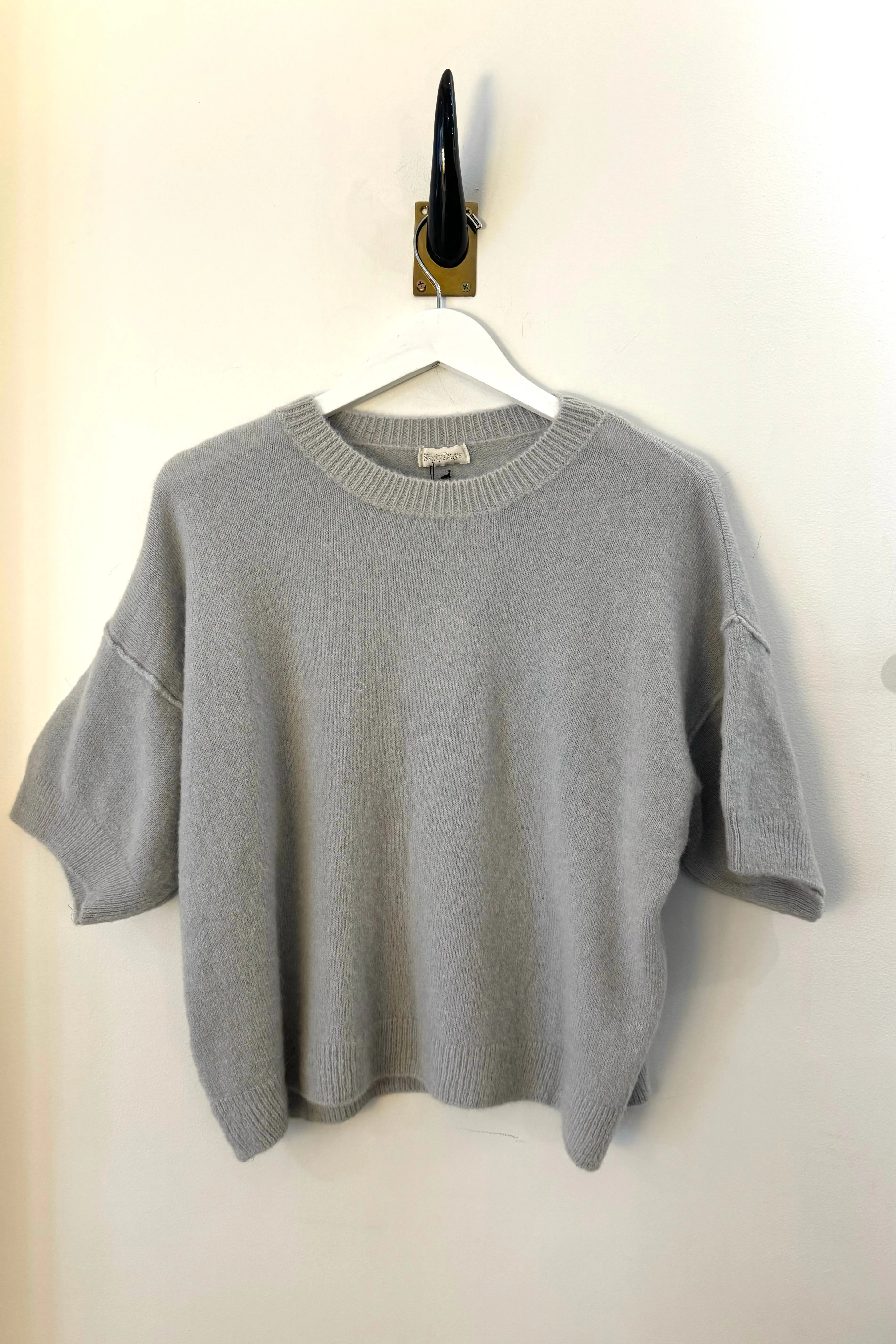 Alpaca Short Sleeve T Sweater Light Grey