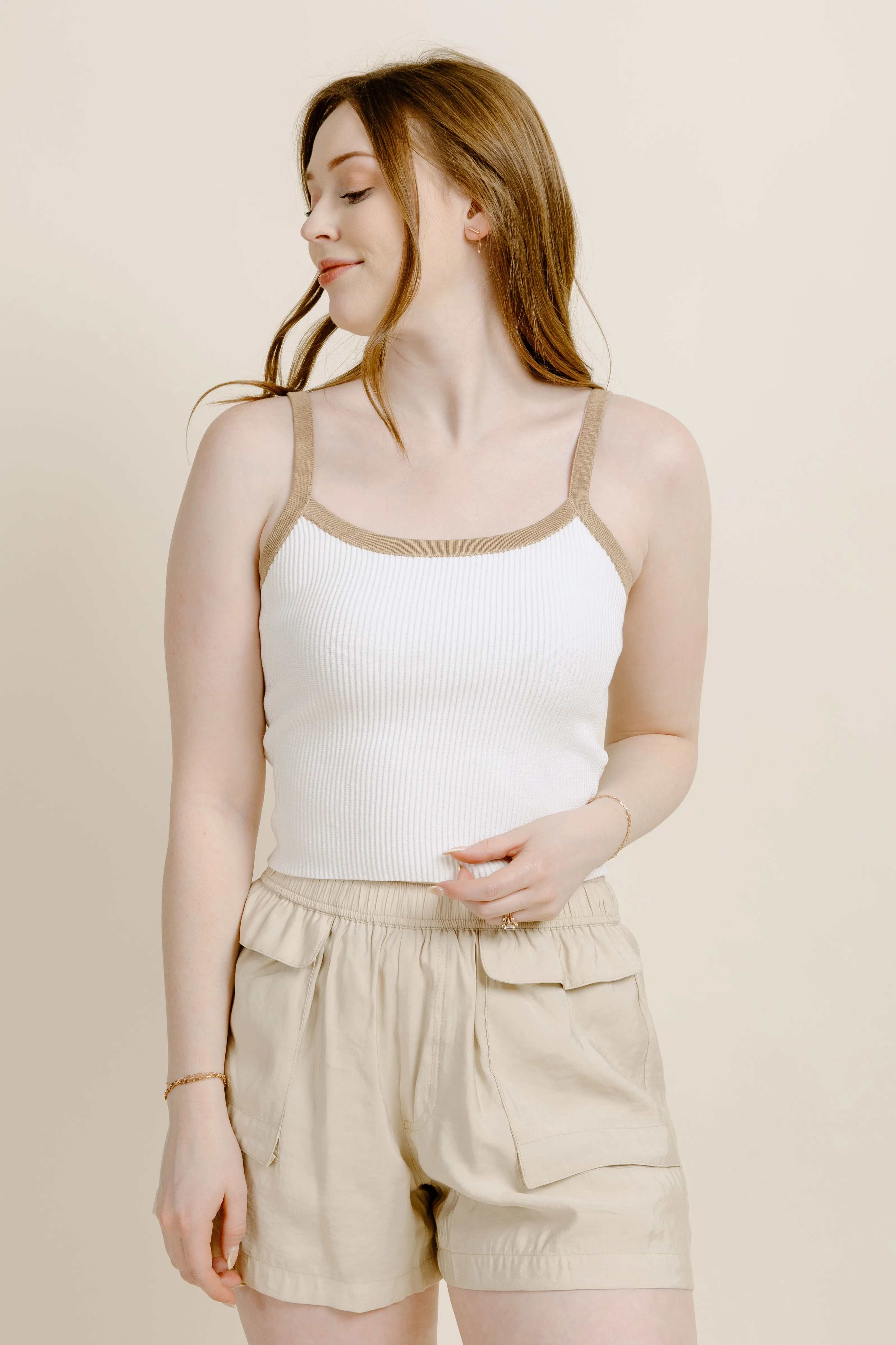 Amoriah Cream Colorblock Ribbed Tank