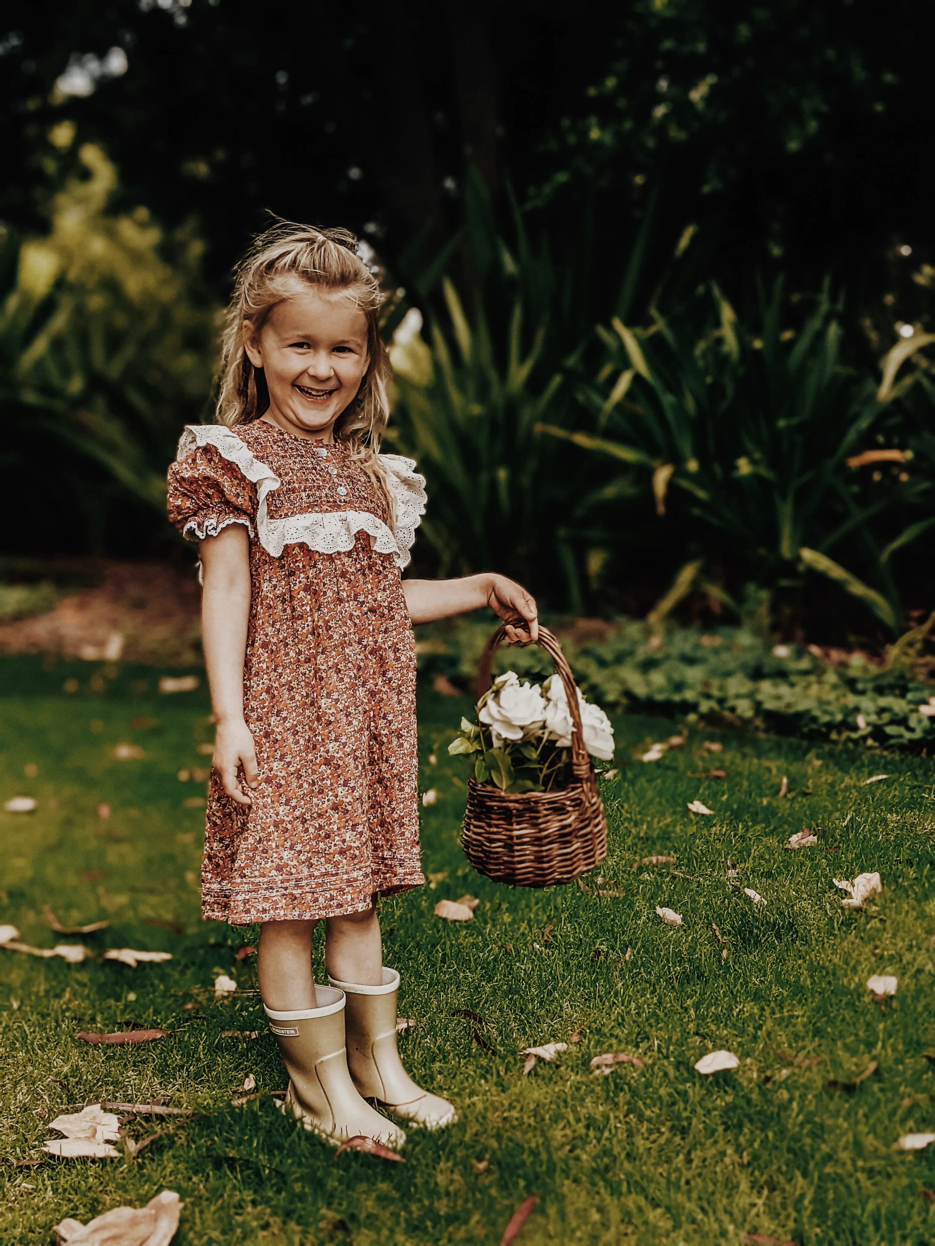 ANNABELLE GIRL'S DRESS DITSY FLORAL IN POPPY