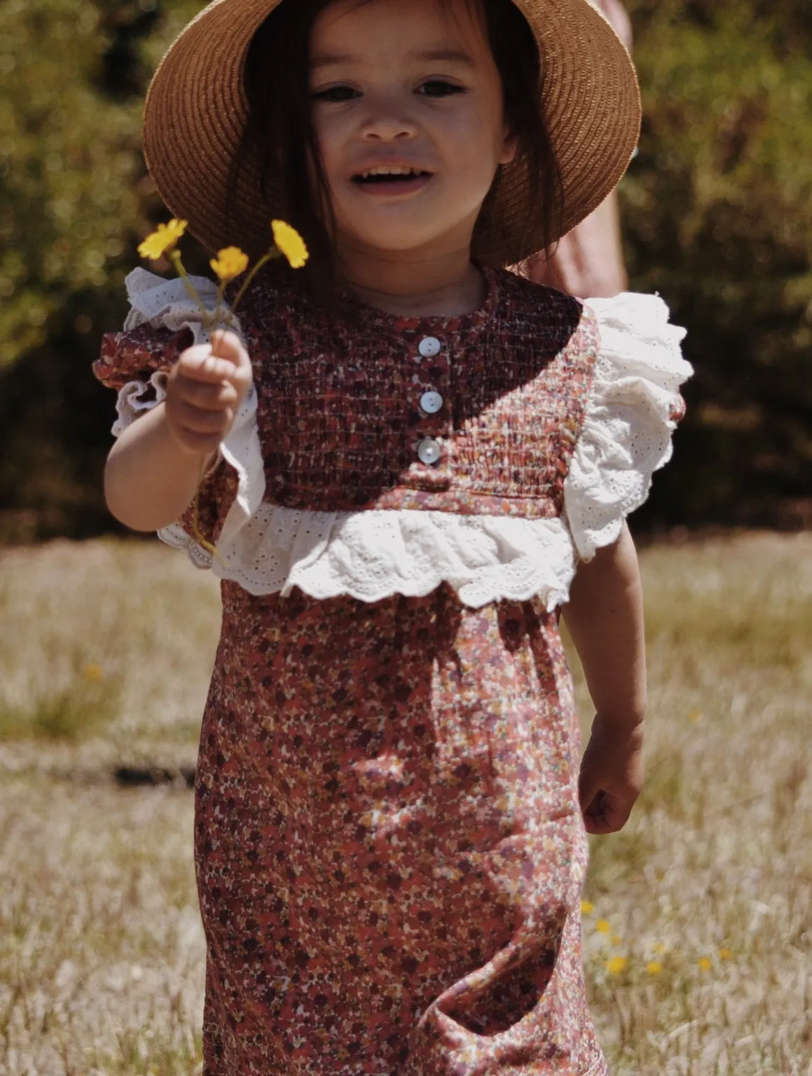 ANNABELLE GIRL'S DRESS DITSY FLORAL IN POPPY