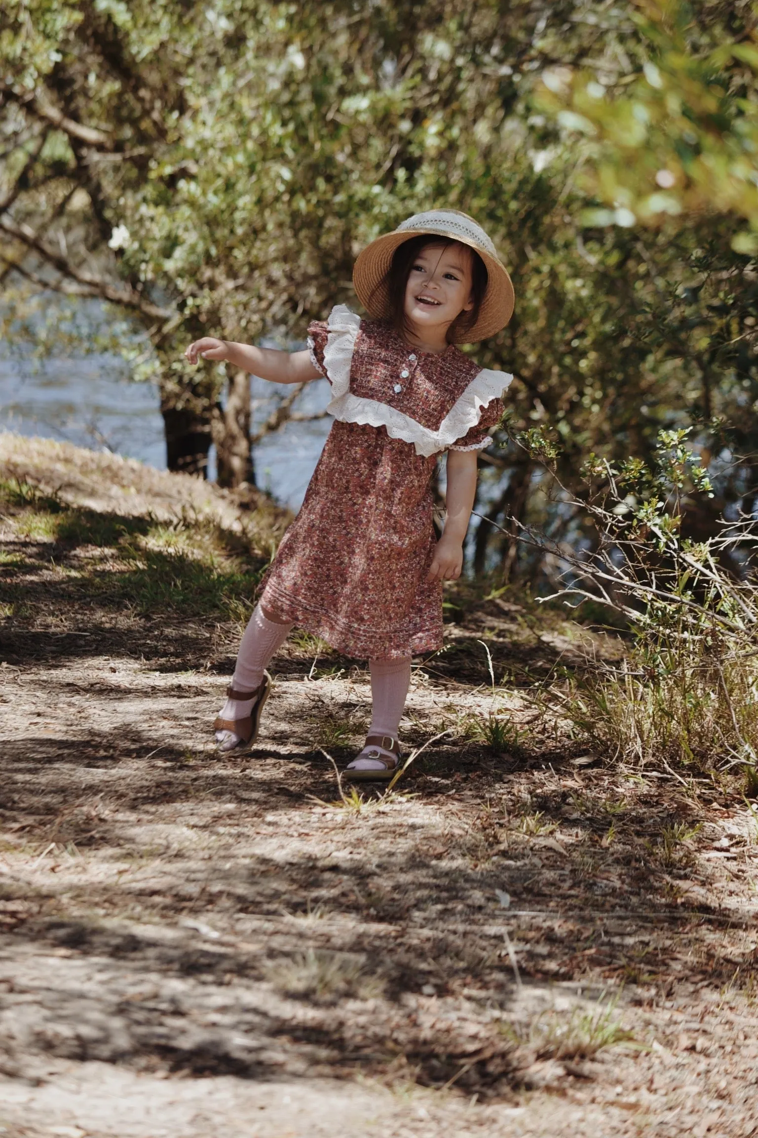 ANNABELLE GIRL'S DRESS DITSY FLORAL IN POPPY