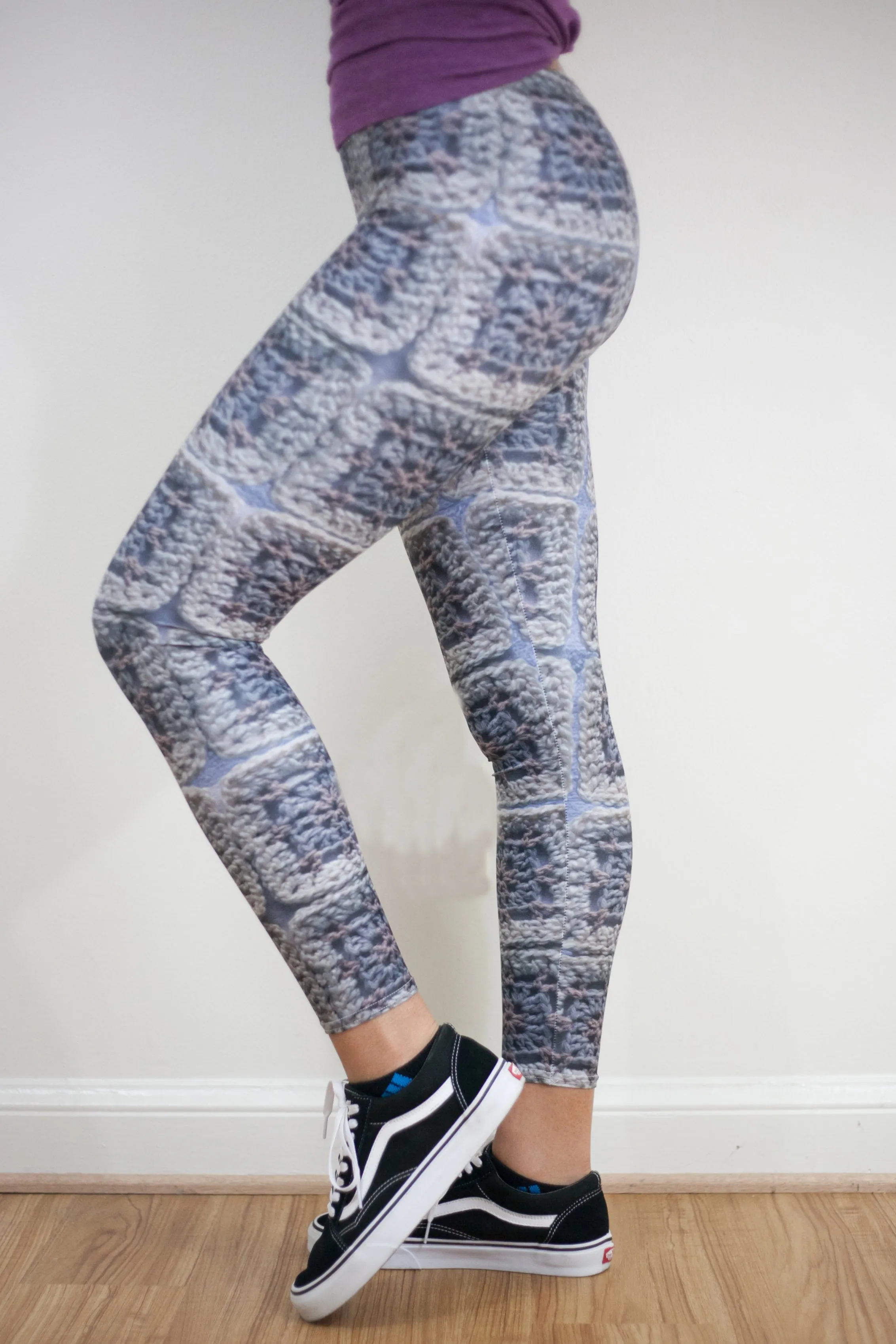 'Antique Ivory' Crochet Print Granny Square Leggings