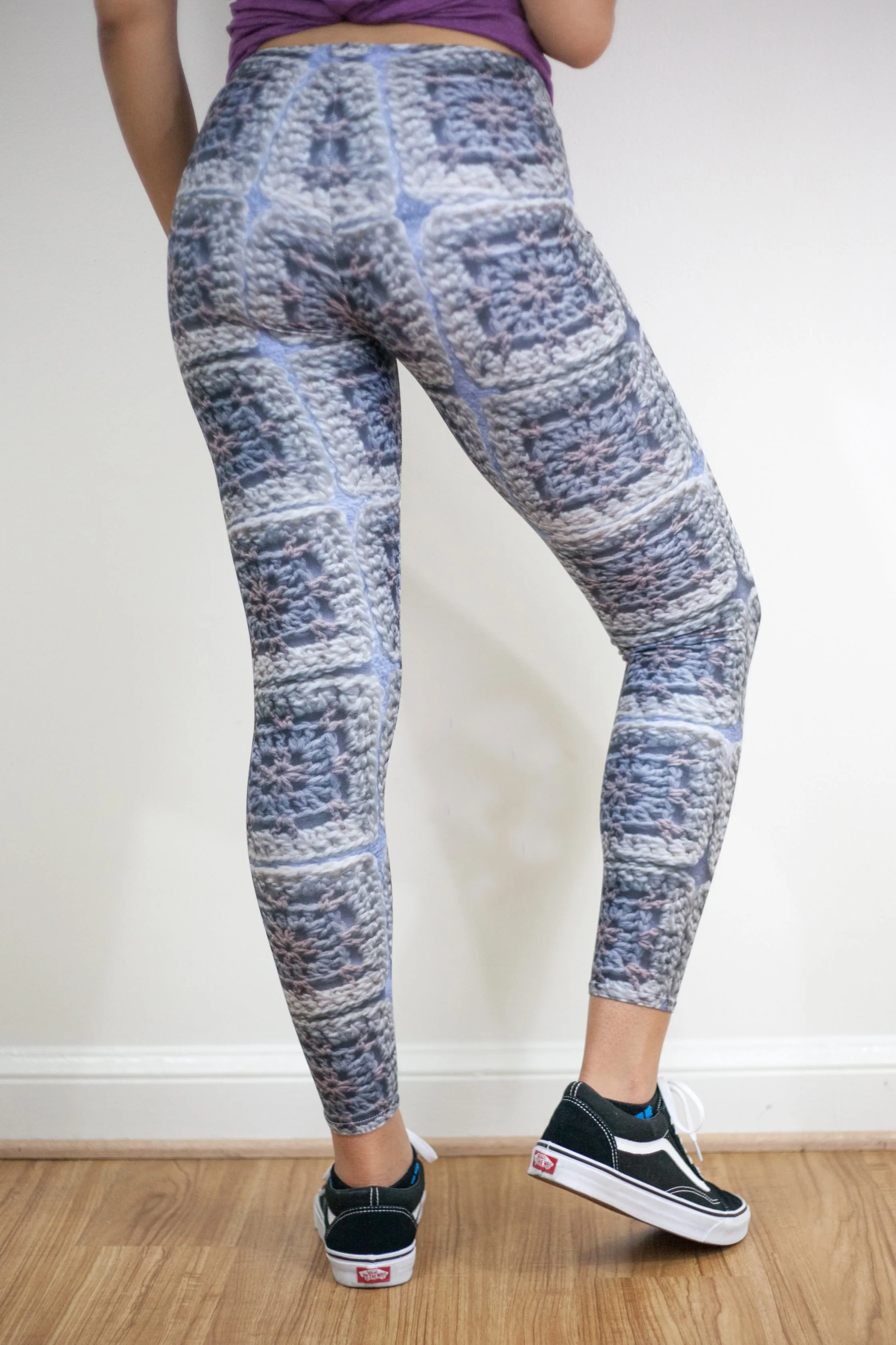 'Antique Ivory' Crochet Print Granny Square Leggings