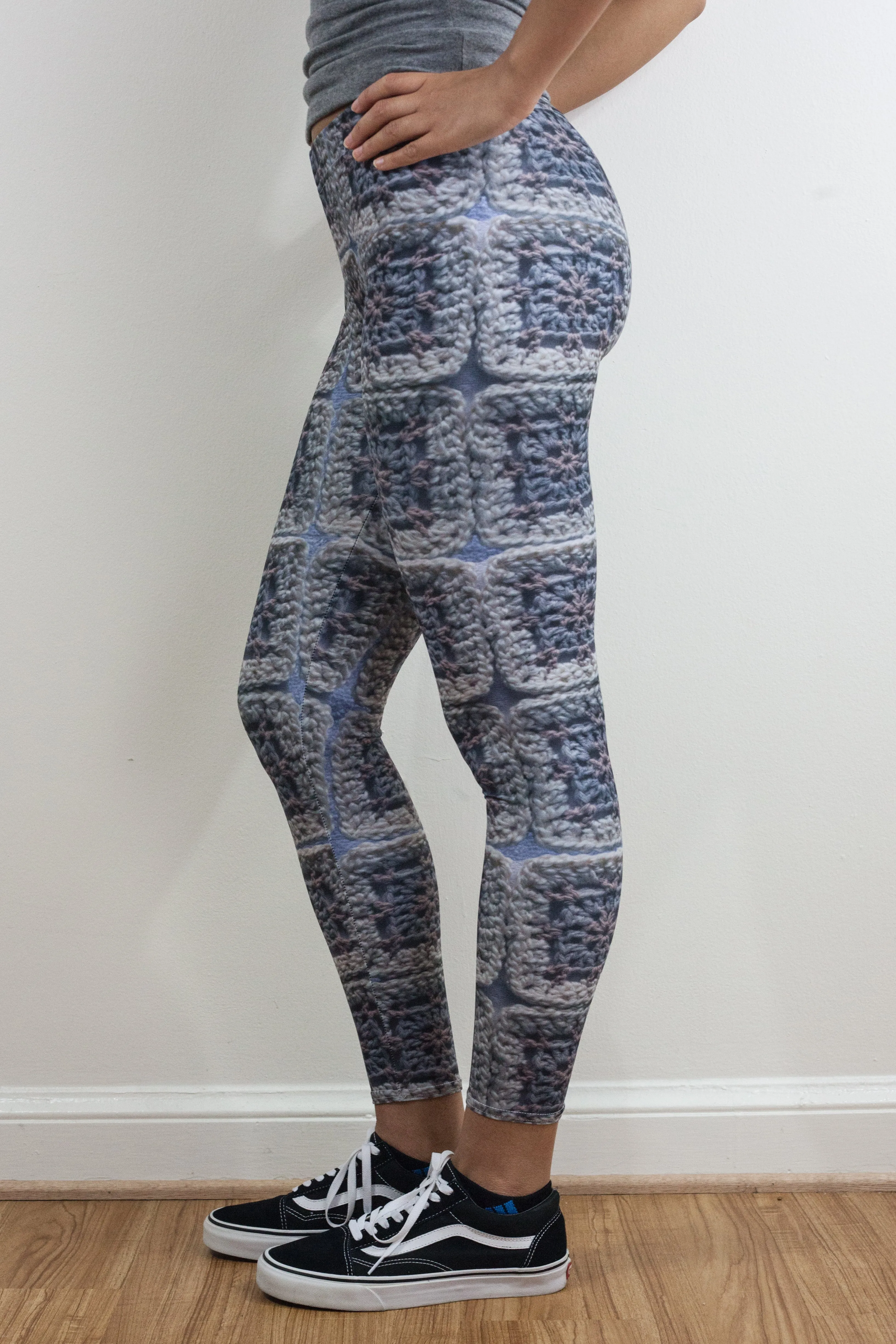 'Antique Ivory' Crochet Print Granny Square Leggings