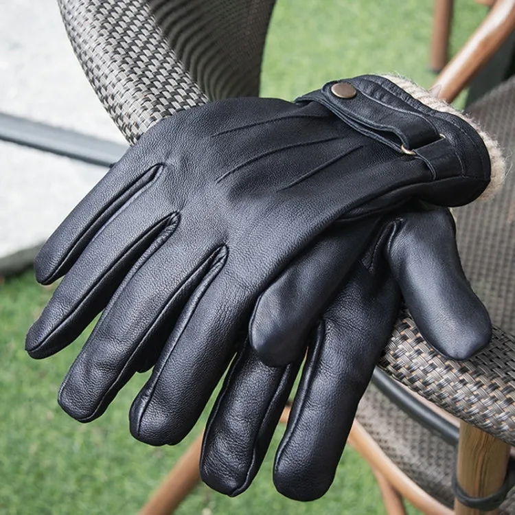 Autumn And Winter Padded Leather Gloves Business Simple Outdoor Sports Warm Gloves, Size: M(Black)