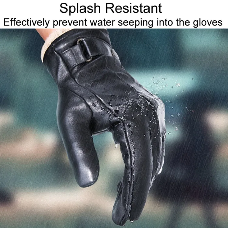 Autumn And Winter Padded Leather Gloves Business Simple Outdoor Sports Warm Gloves, Size: M(Black)