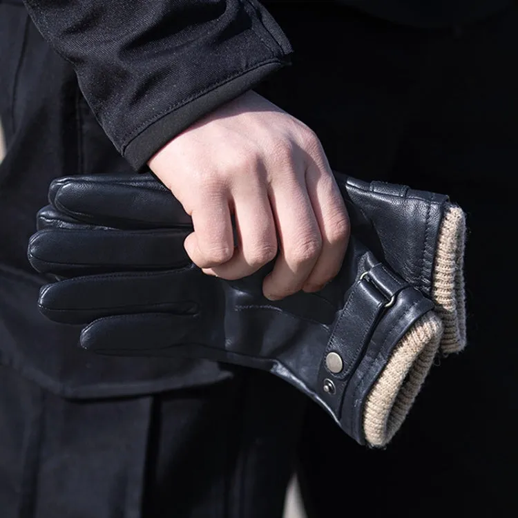 Autumn And Winter Padded Leather Gloves Business Simple Outdoor Sports Warm Gloves, Size: M(Black)