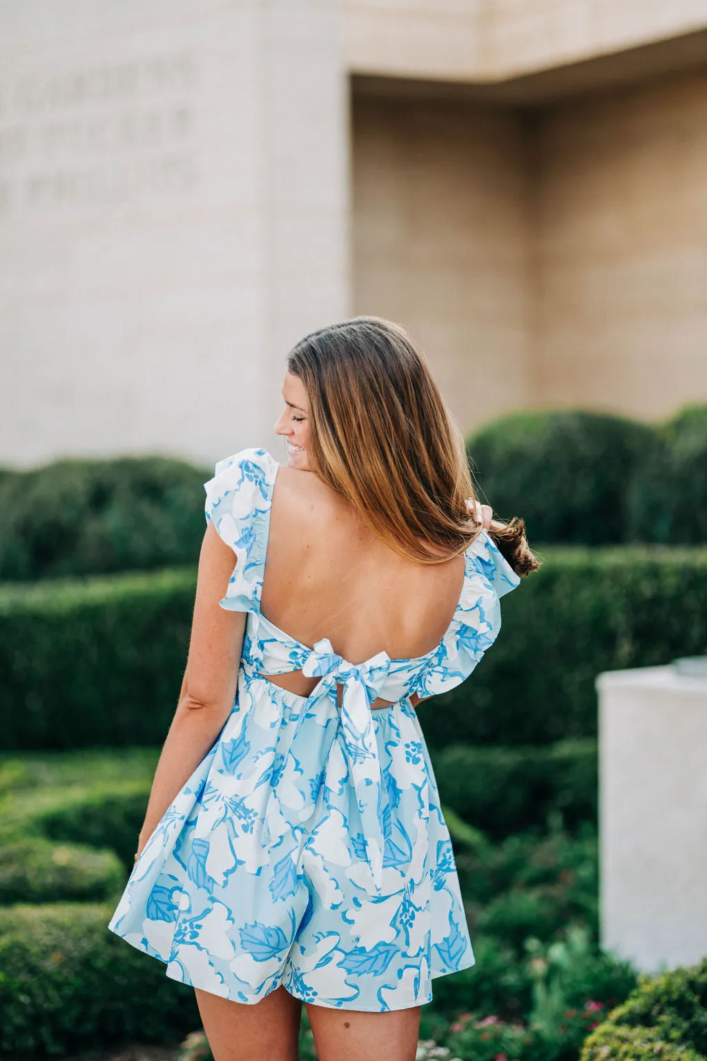 Ava Blue Romper Dress - White/Blue