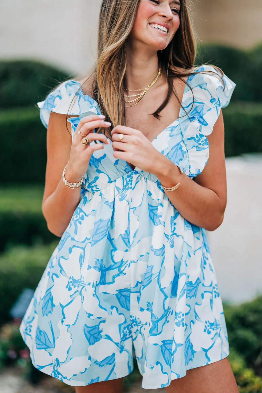 Ava Blue Romper Dress - White/Blue