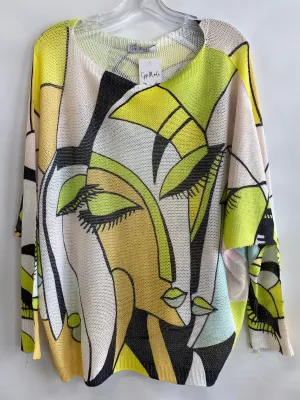 Batwing Mesh Sweater Face Print-Lime