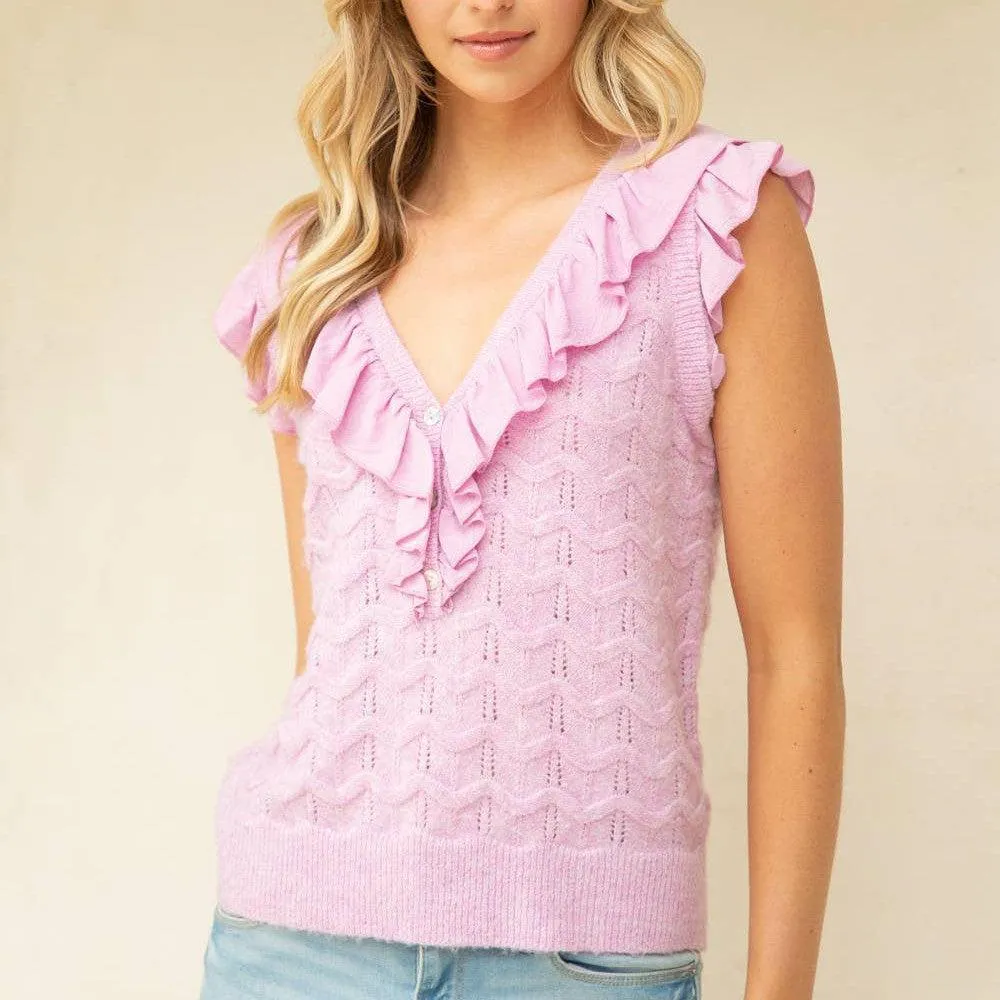 Beth Ruffle V Neck Sweater Top