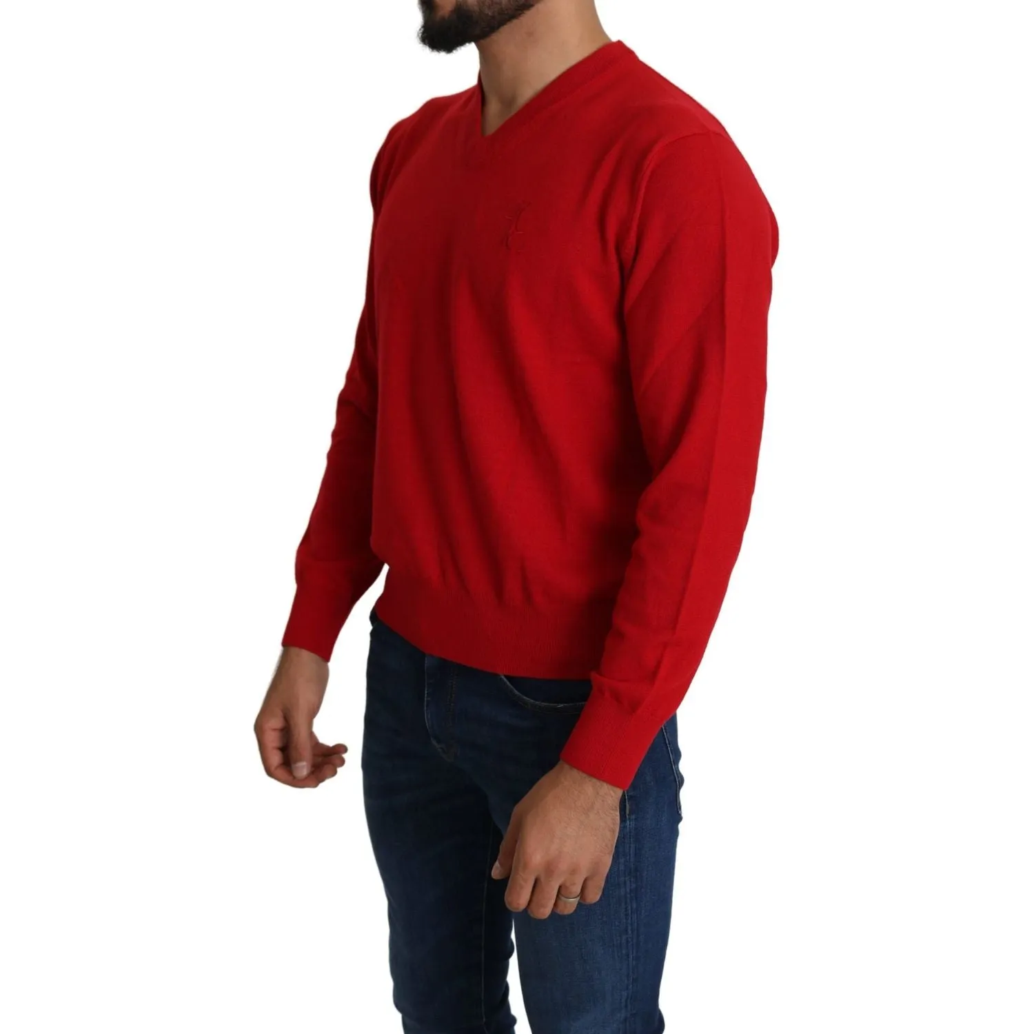 Billionaire Italian Couture Iconic Embroidered Red Wool Sweater