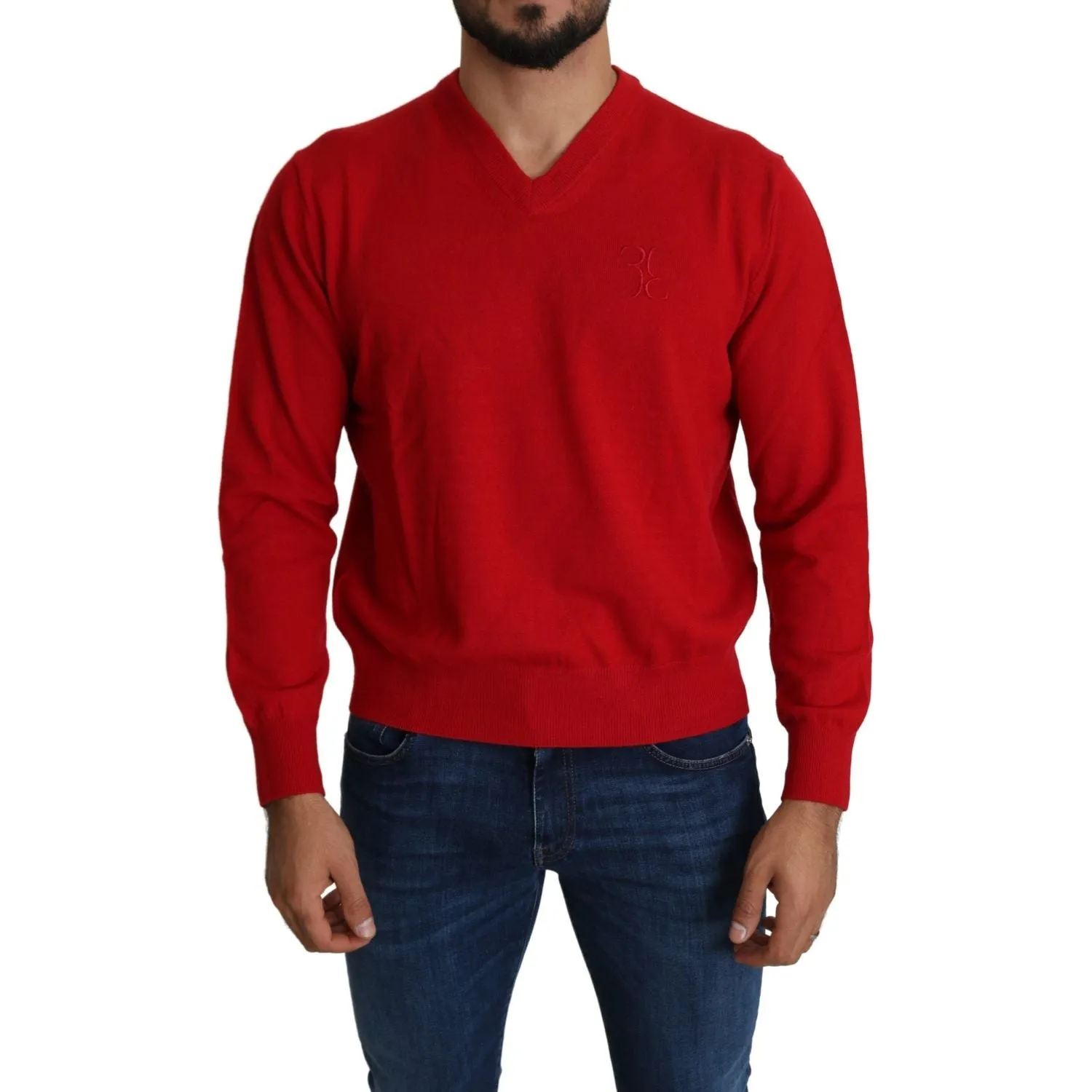 Billionaire Italian Couture Iconic Embroidered Red Wool Sweater