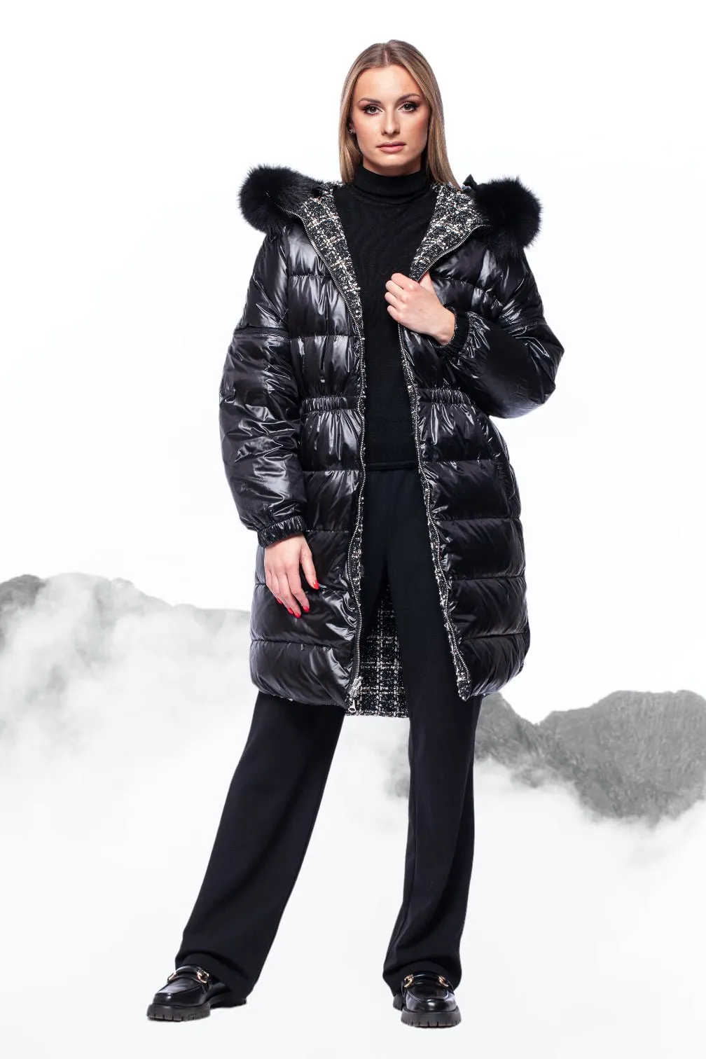 Black Double Sided Transformer Fur Parka