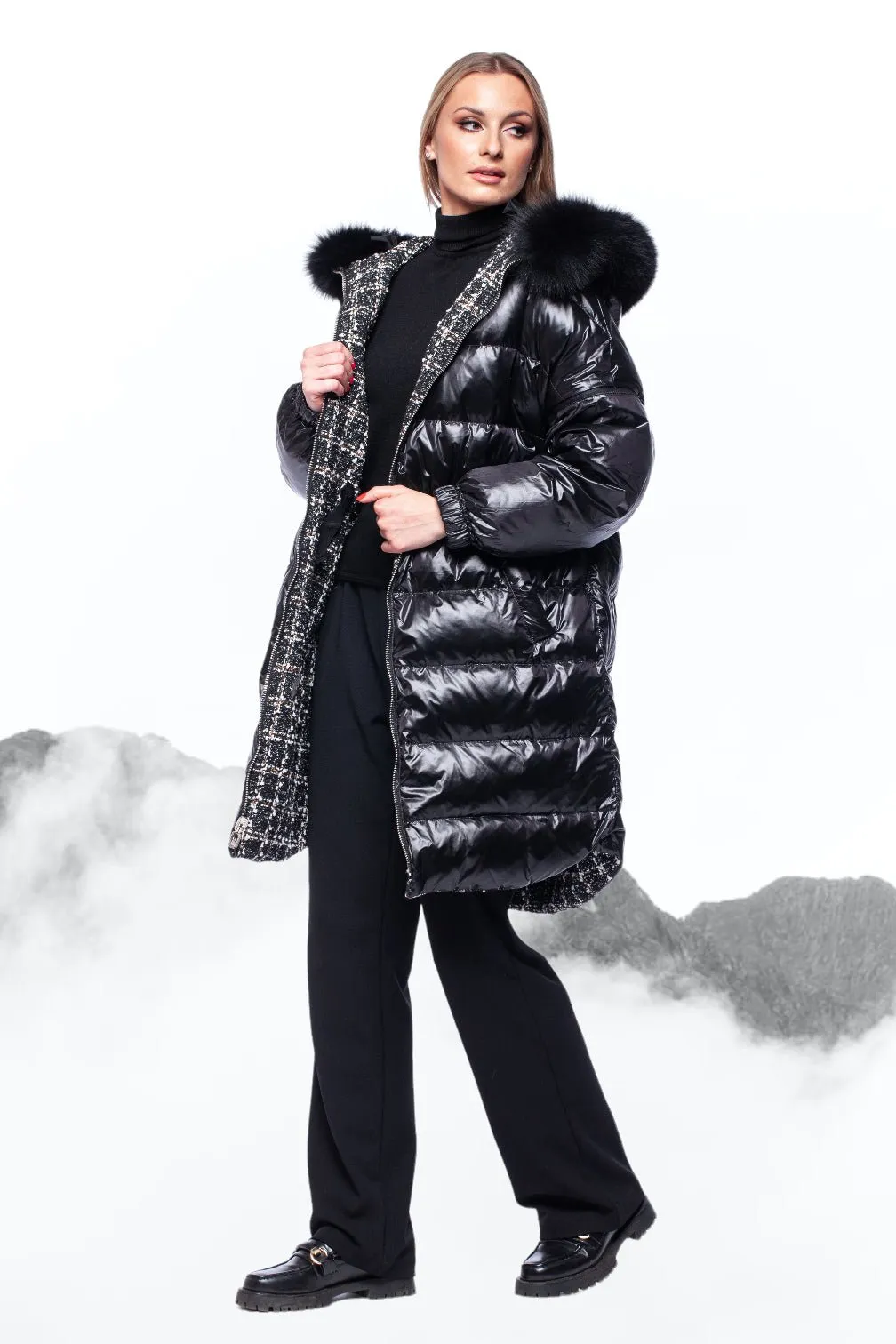 Black Double Sided Transformer Fur Parka