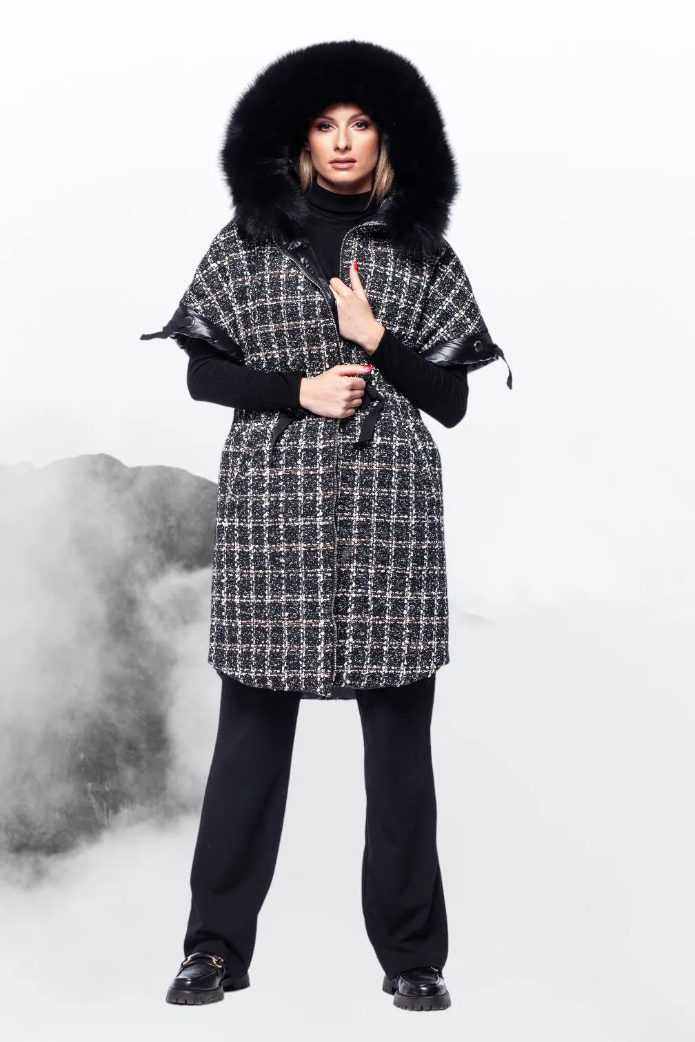 Black Double Sided Transformer Fur Parka