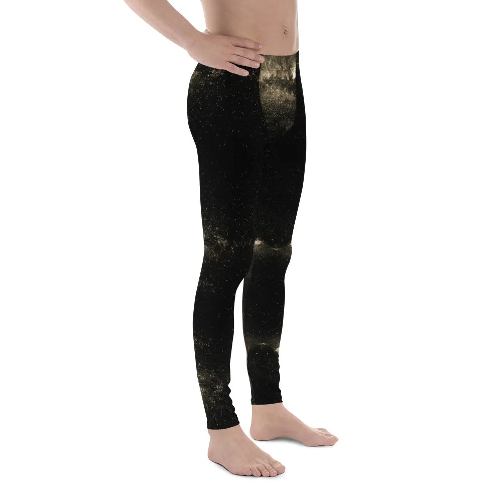 Black Galaxies Men's Leggings, Space Galaxies Designer Meggings Premium Tights-Made in USA/EU/MX