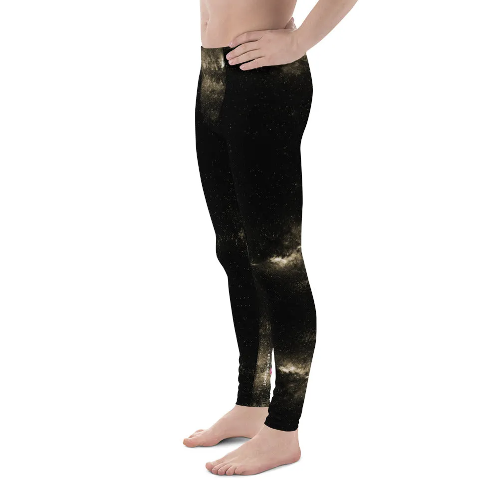 Black Galaxies Men's Leggings, Space Galaxies Designer Meggings Premium Tights-Made in USA/EU/MX