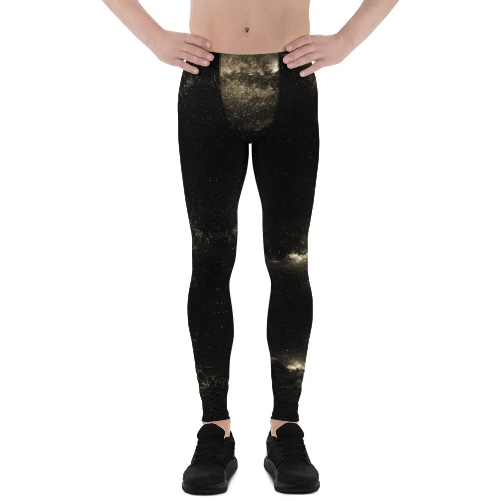 Black Galaxies Men's Leggings, Space Galaxies Designer Meggings Premium Tights-Made in USA/EU/MX