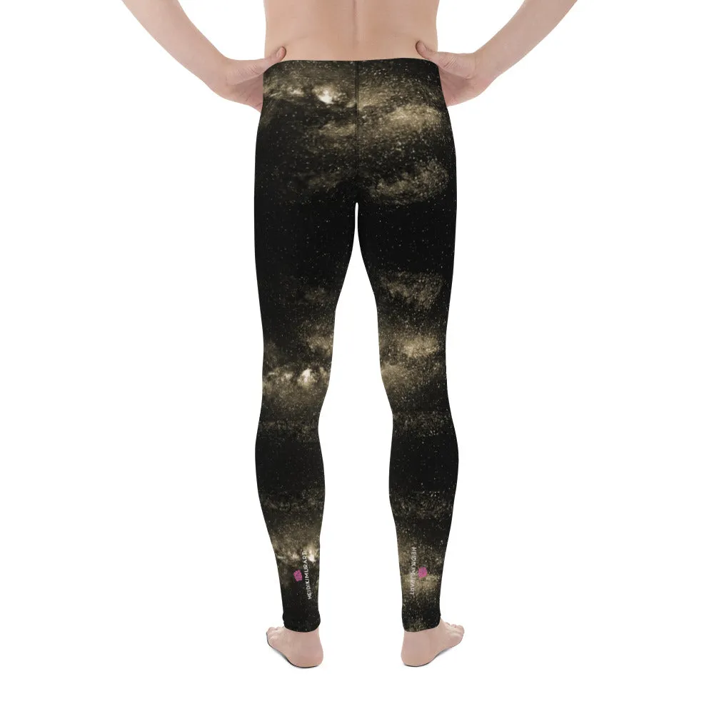 Black Galaxies Men's Leggings, Space Galaxies Designer Meggings Premium Tights-Made in USA/EU/MX