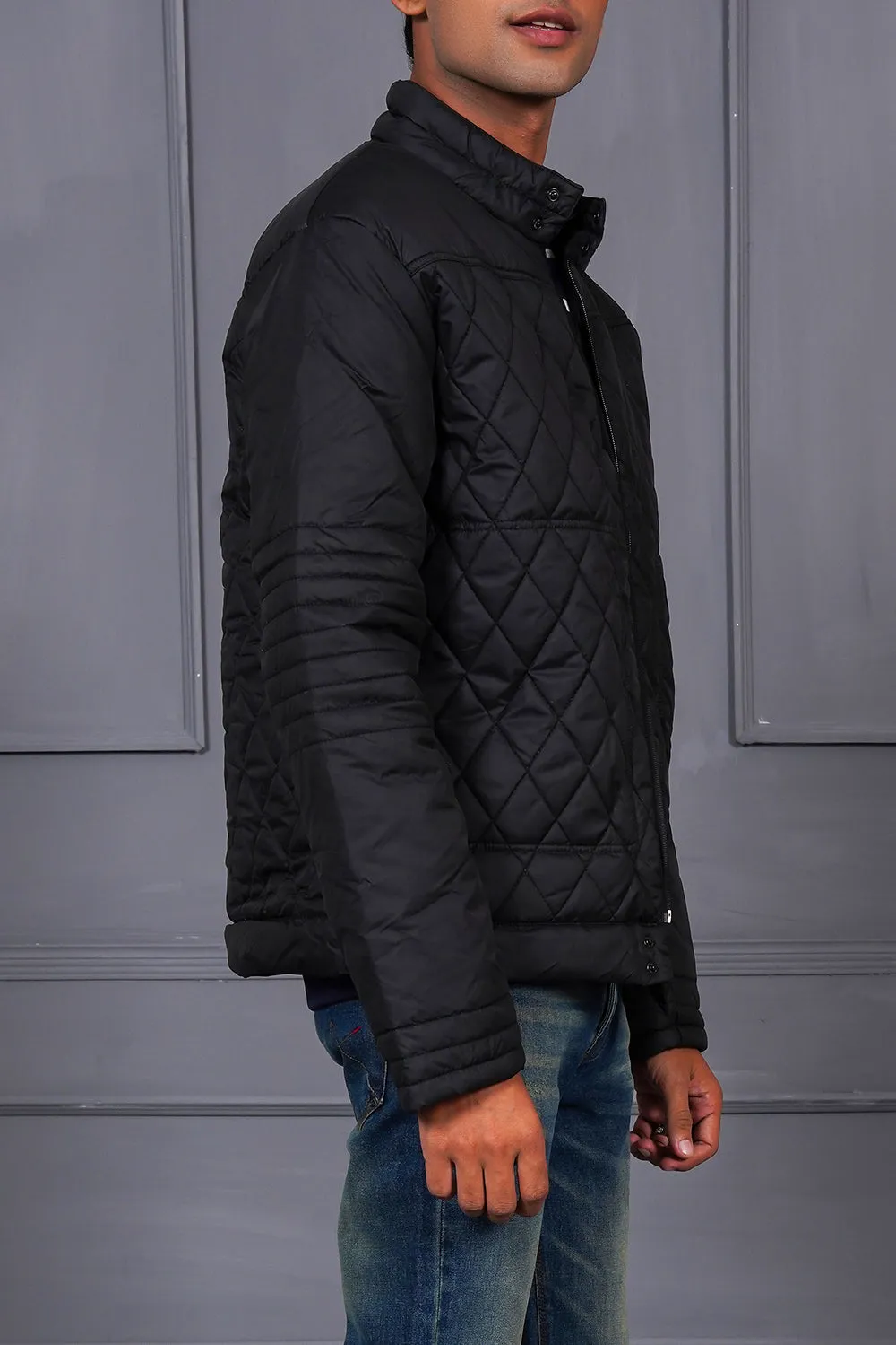 Black Quilted Men Puffer Jackets