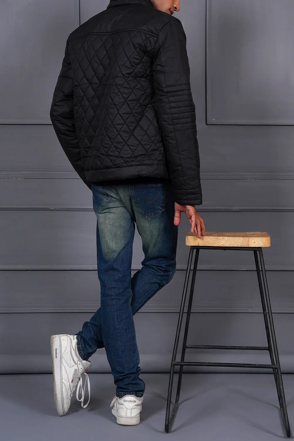 Black Quilted Men Puffer Jackets