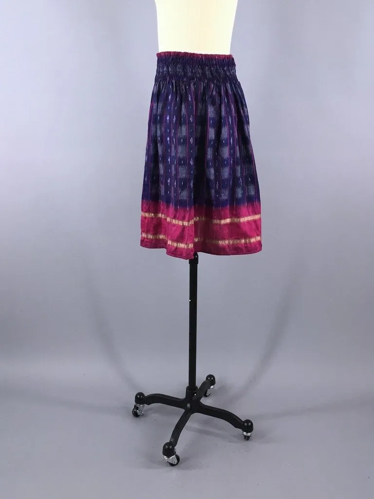 Blue & Pink Indian Silk Sari Skirt