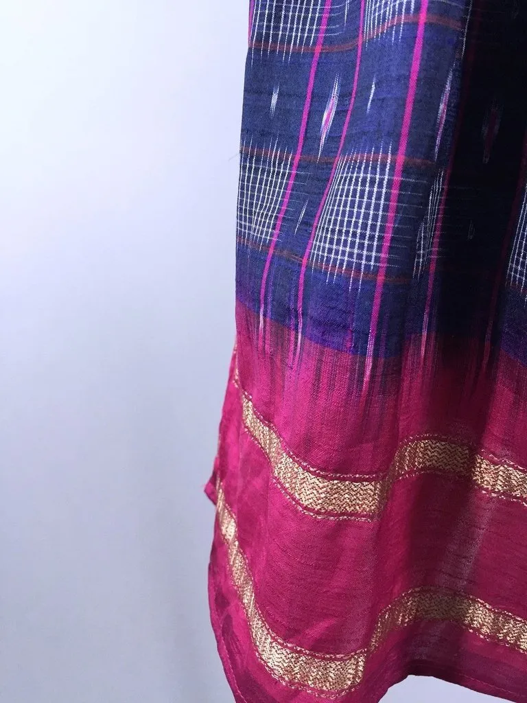 Blue & Pink Indian Silk Sari Skirt