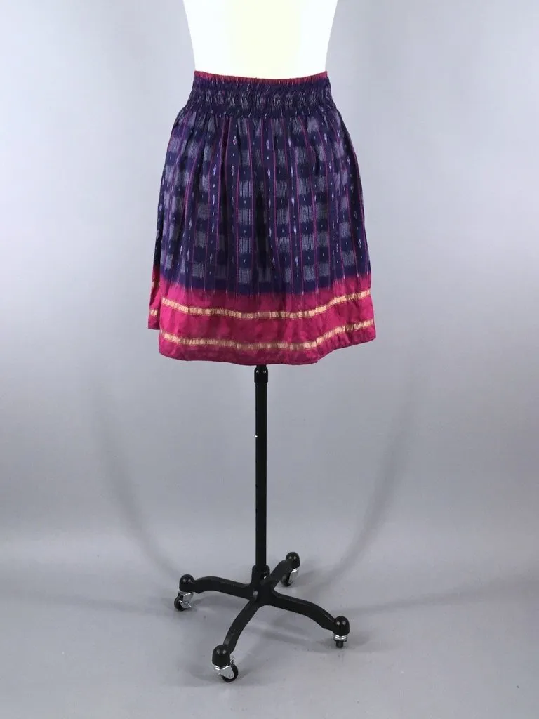 Blue & Pink Indian Silk Sari Skirt