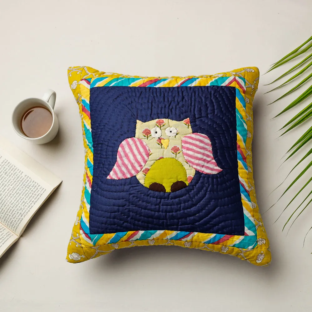 Blue - Applique Quilted Cushion Cover (15 x 15 in)