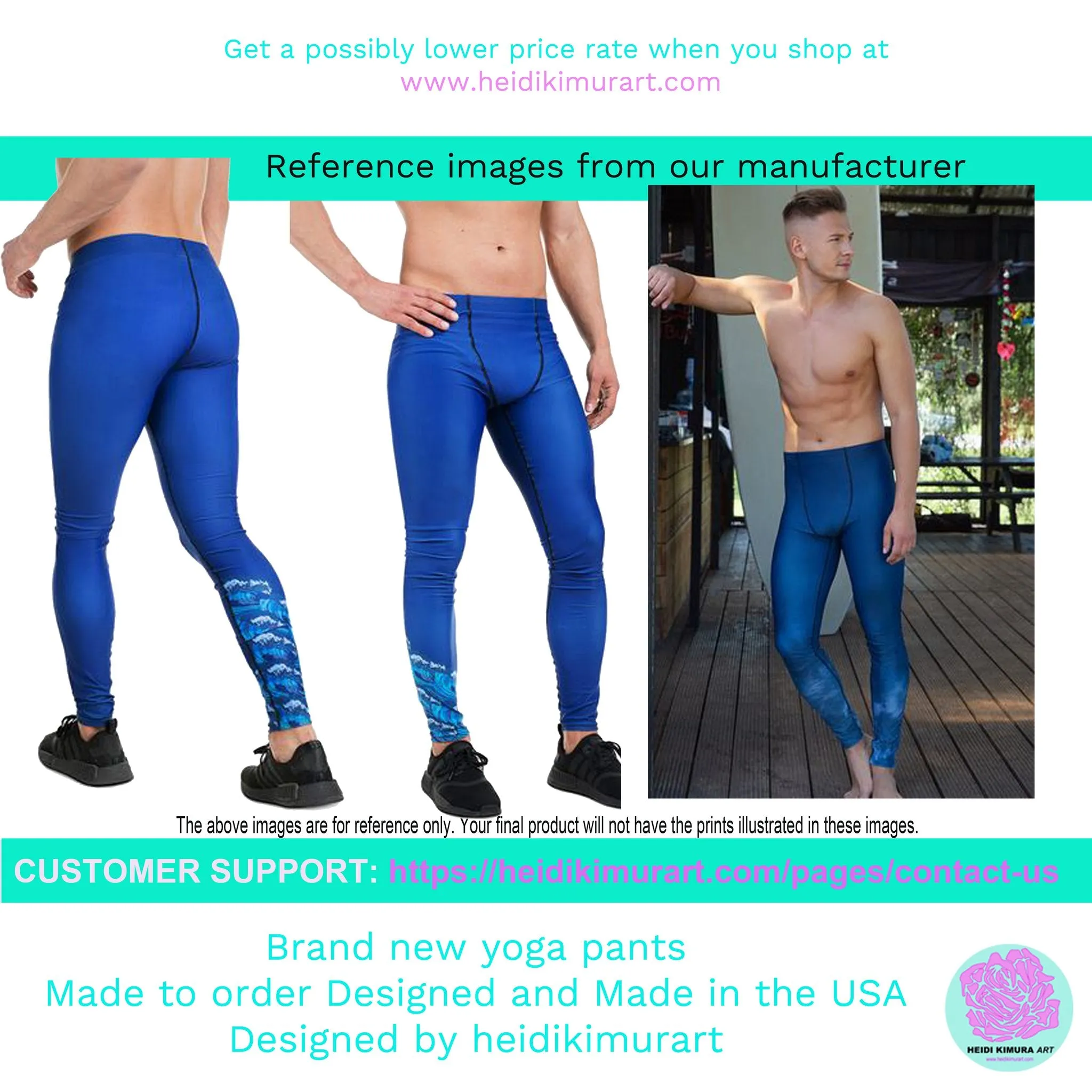 Blue Floral Men's Leggings, Flower Meggings Designer Workout Tights-Made in USA/EU/MX