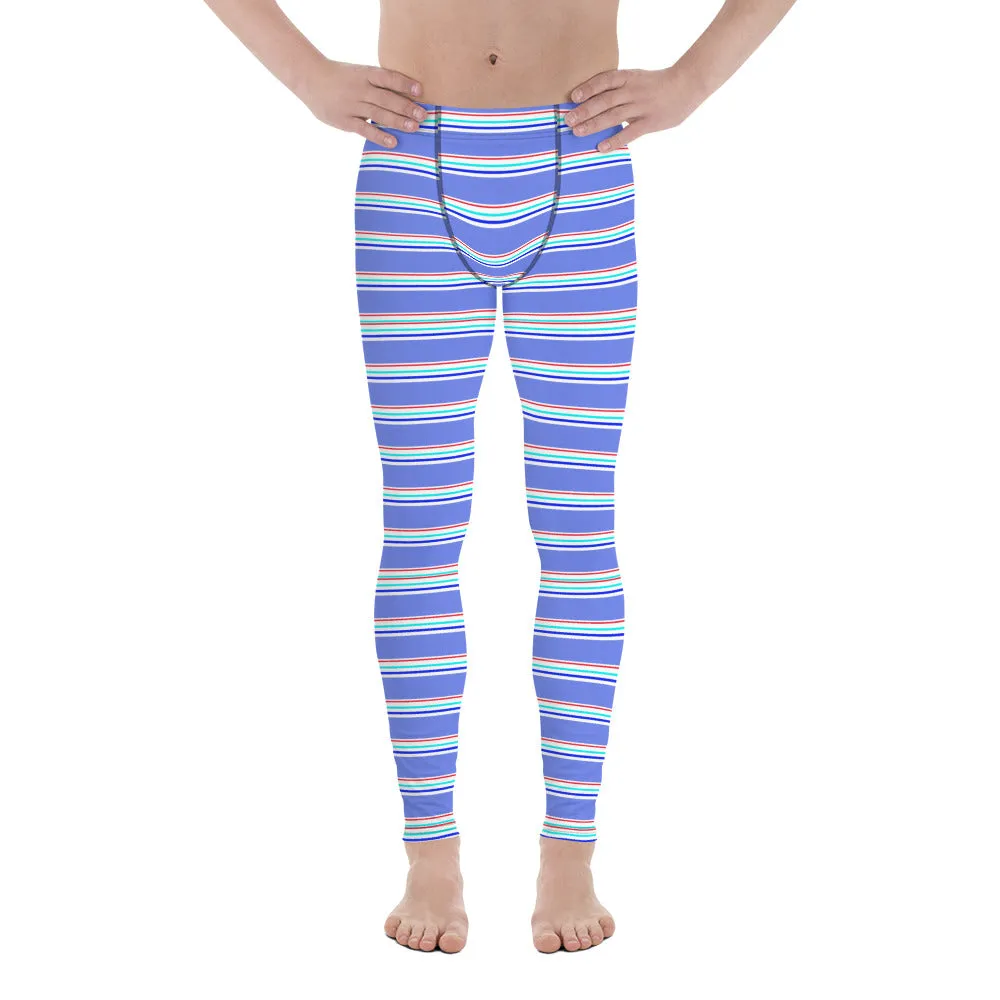 Blue Red Striped Men's Leggings, Horizontal Stripe Modern Best Meggings-Made in USA/EU