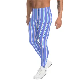 Blue Red Striped Men's Leggings, Modern Vertical Stripe Print Meggings-Made in USA/EU