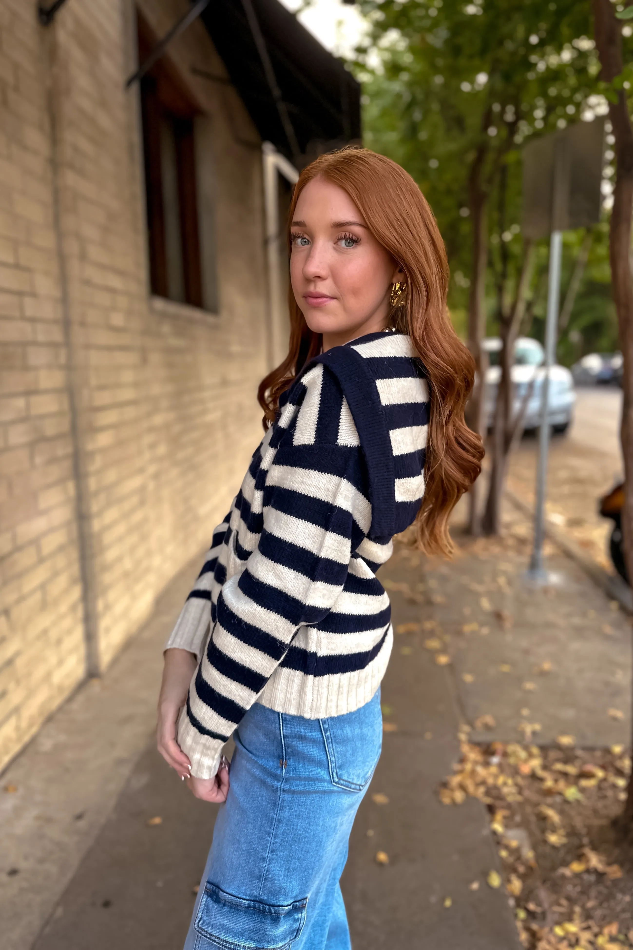 Blue Stripe Knit Sweater