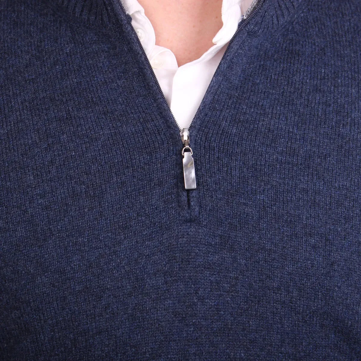 Blue Virgin Wool & Cashmere Blend Zip Neck Sweater