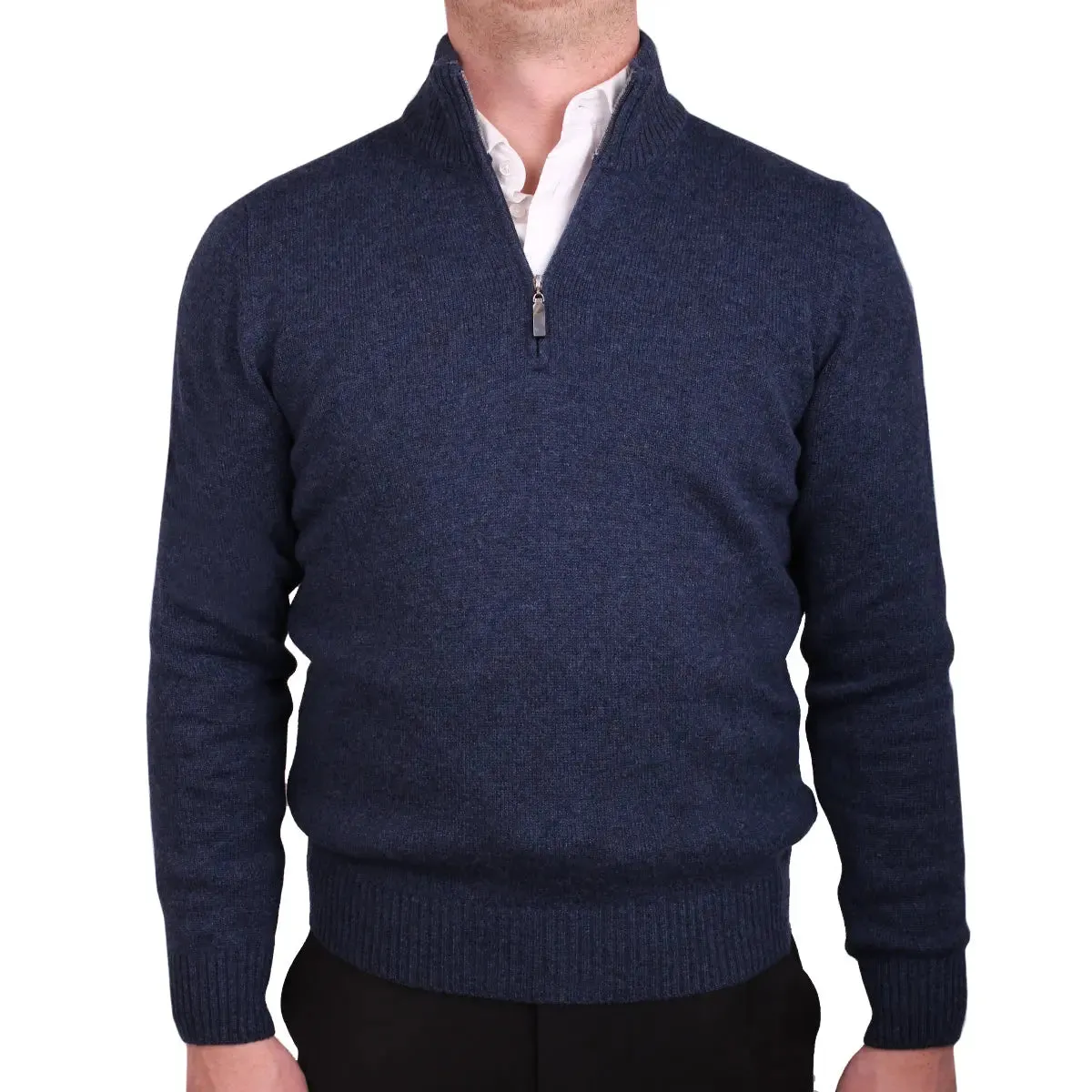 Blue Virgin Wool & Cashmere Blend Zip Neck Sweater