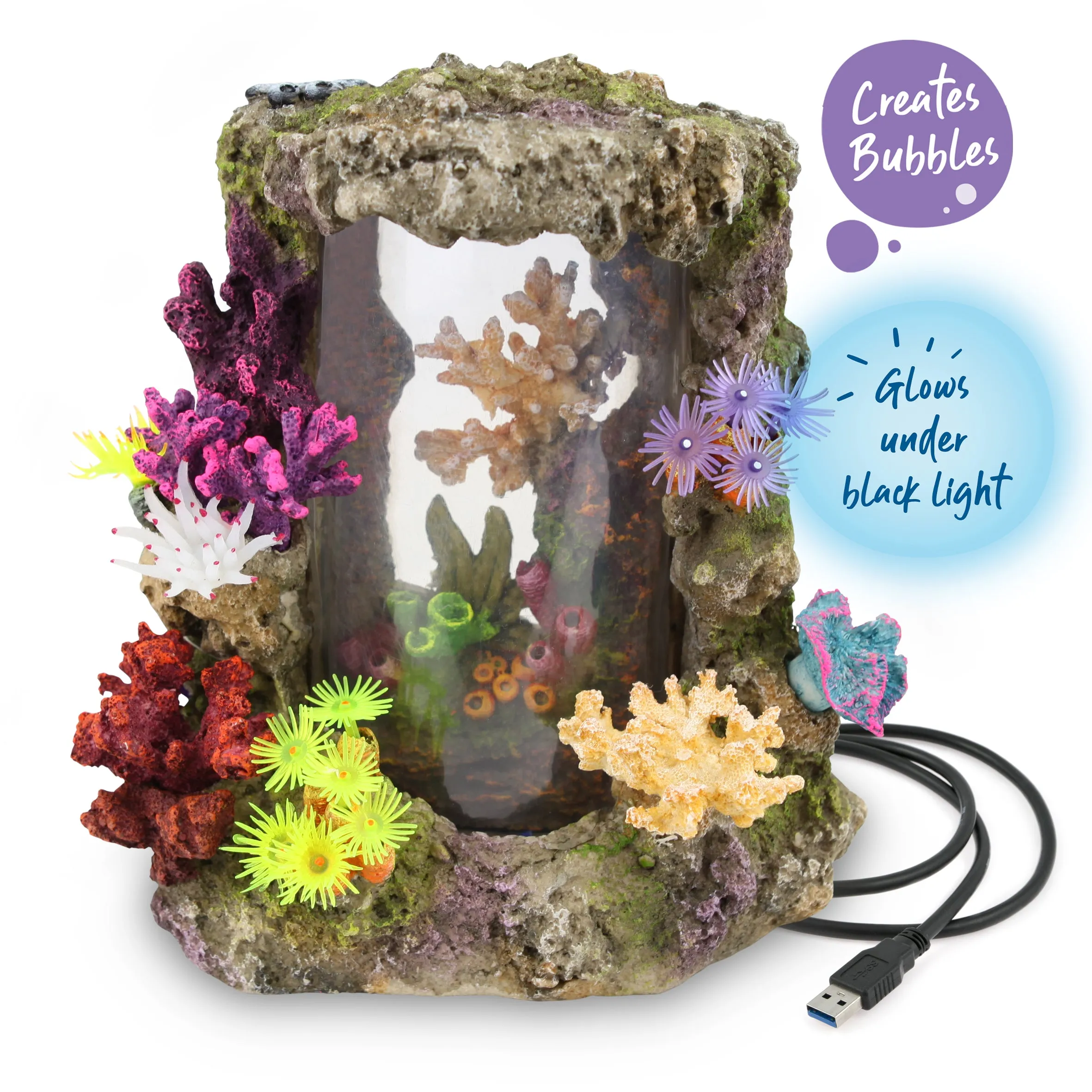 Bubbling LED Coral Centrepiece With Plants Fish Tank Ornament