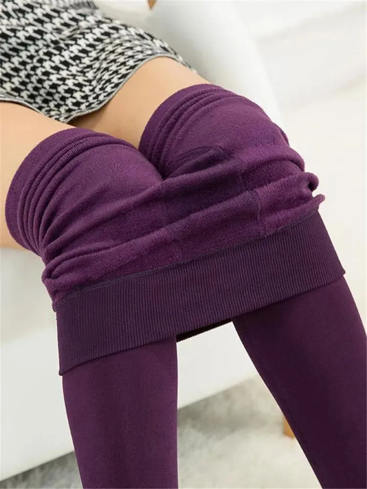 Casual Winter Knitting Leggings for Women YRRETY Trendy High Elastic Thicken Warm Skinny Pants