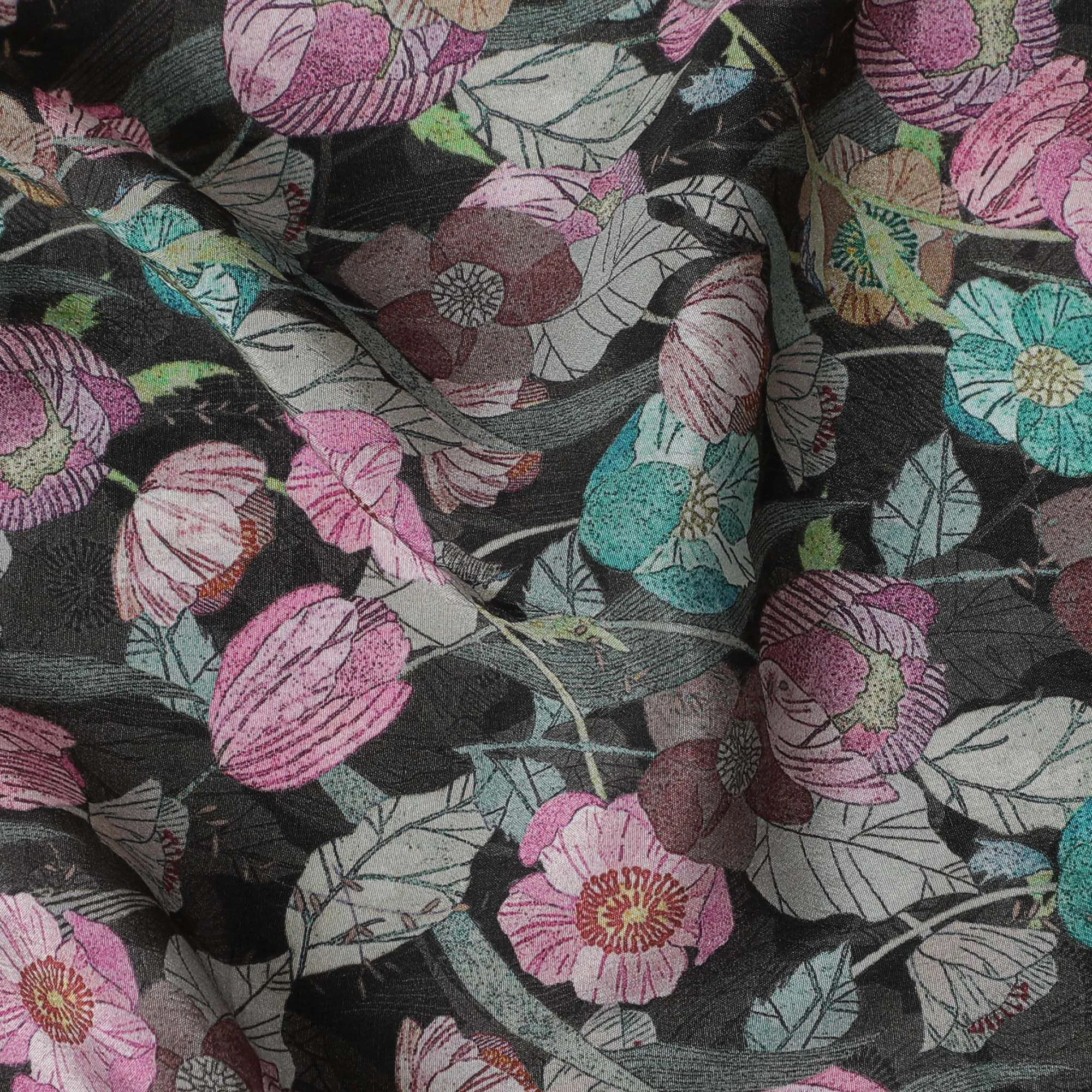 Charcoal Elegance Floral Viscose Crepe Fabric - 110cm Wide - Sophisticated Patterns for Tailored Looks - Buy Online-D18230