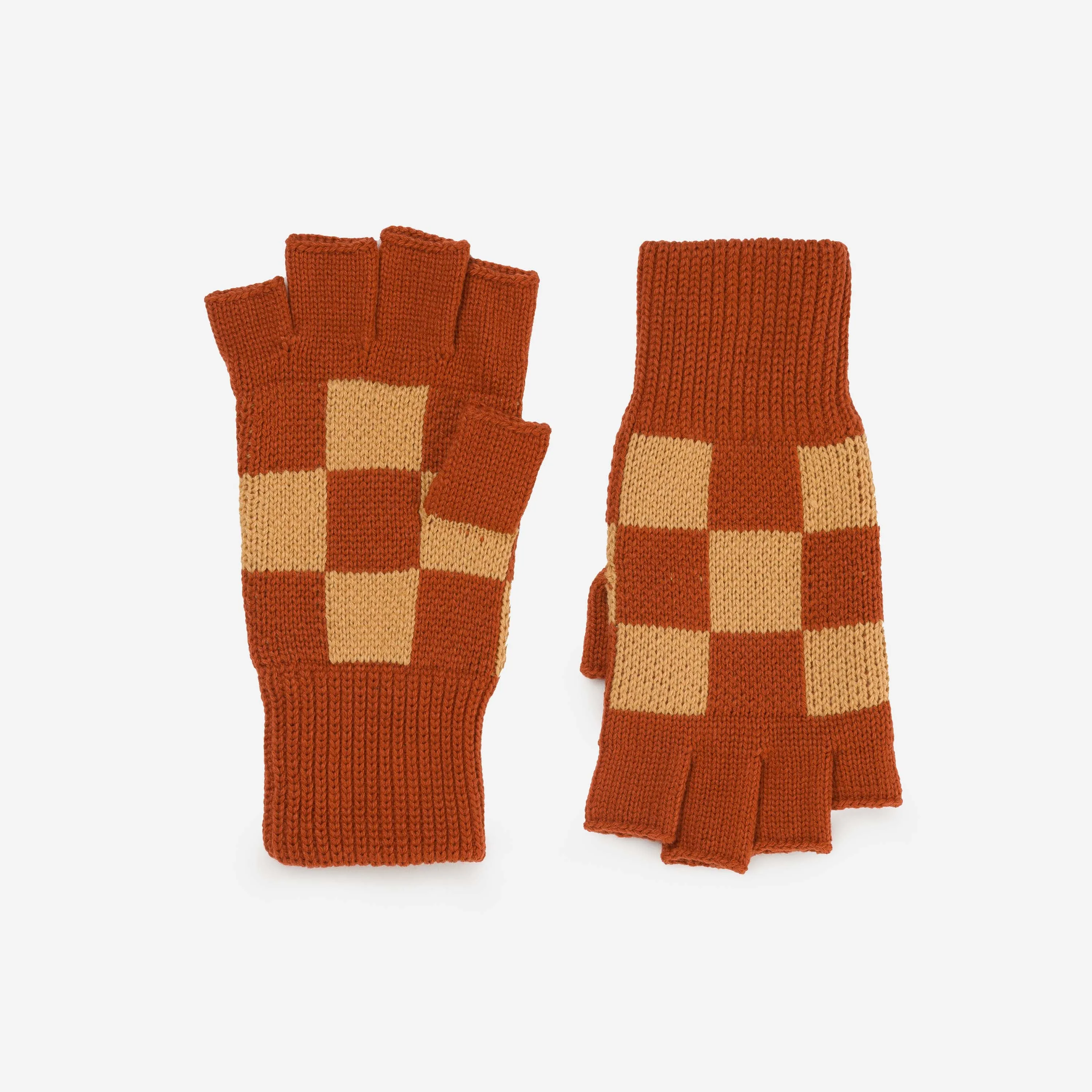 Checkerboard Knit Fingerless Gloves