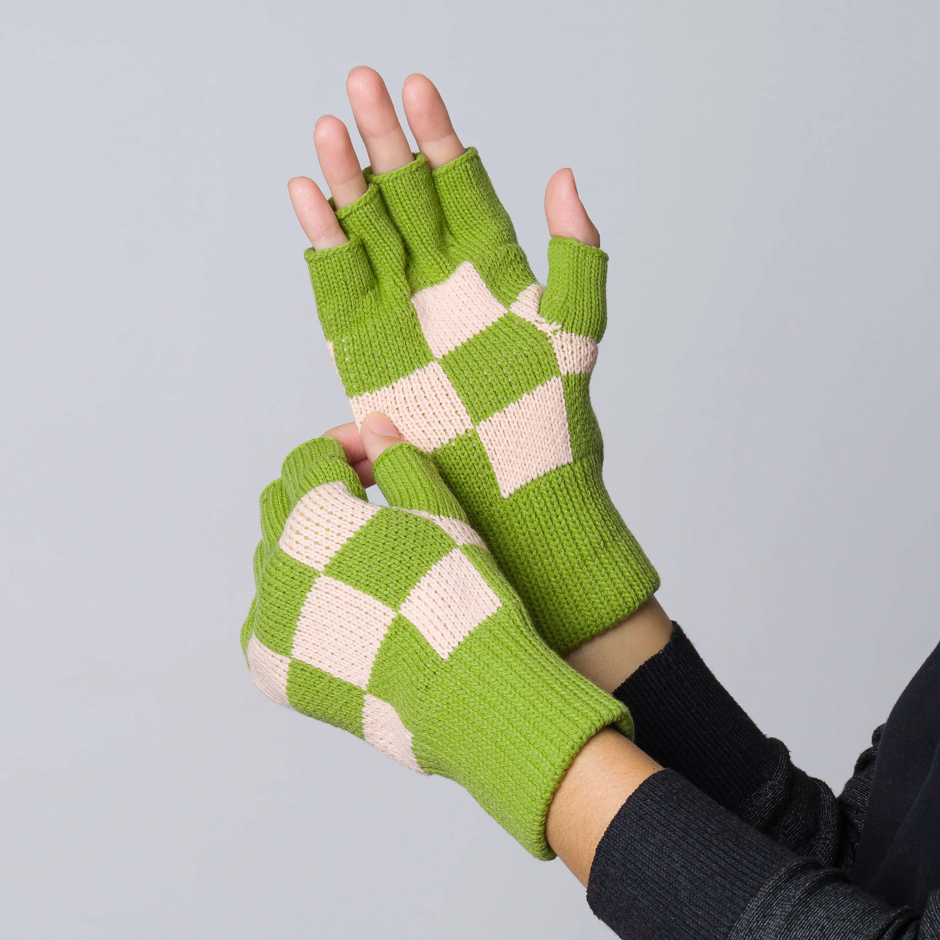 Checkerboard Knit Fingerless Gloves