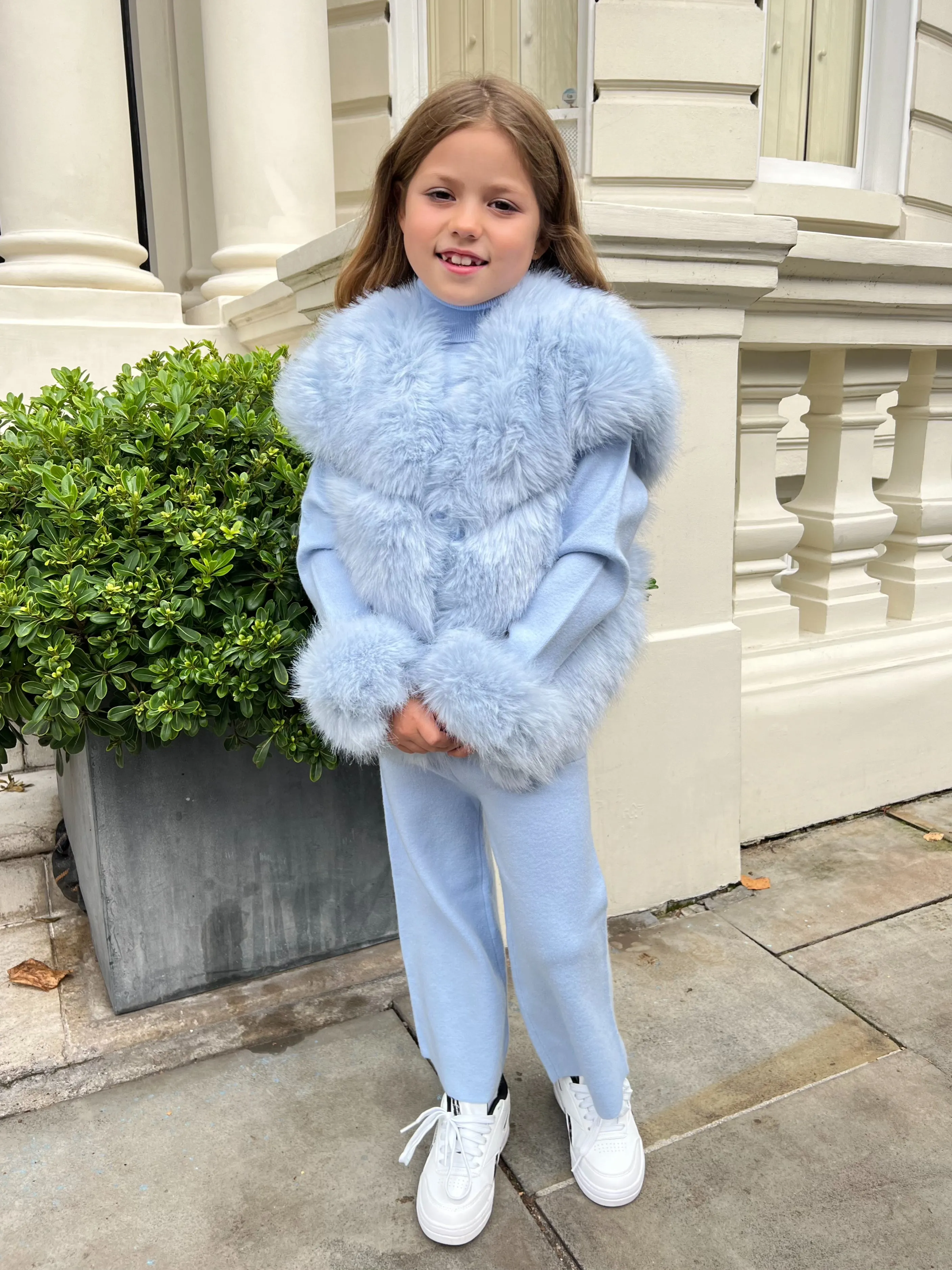 Childrens Baby Blue Premium Faux Fur Short Gilet