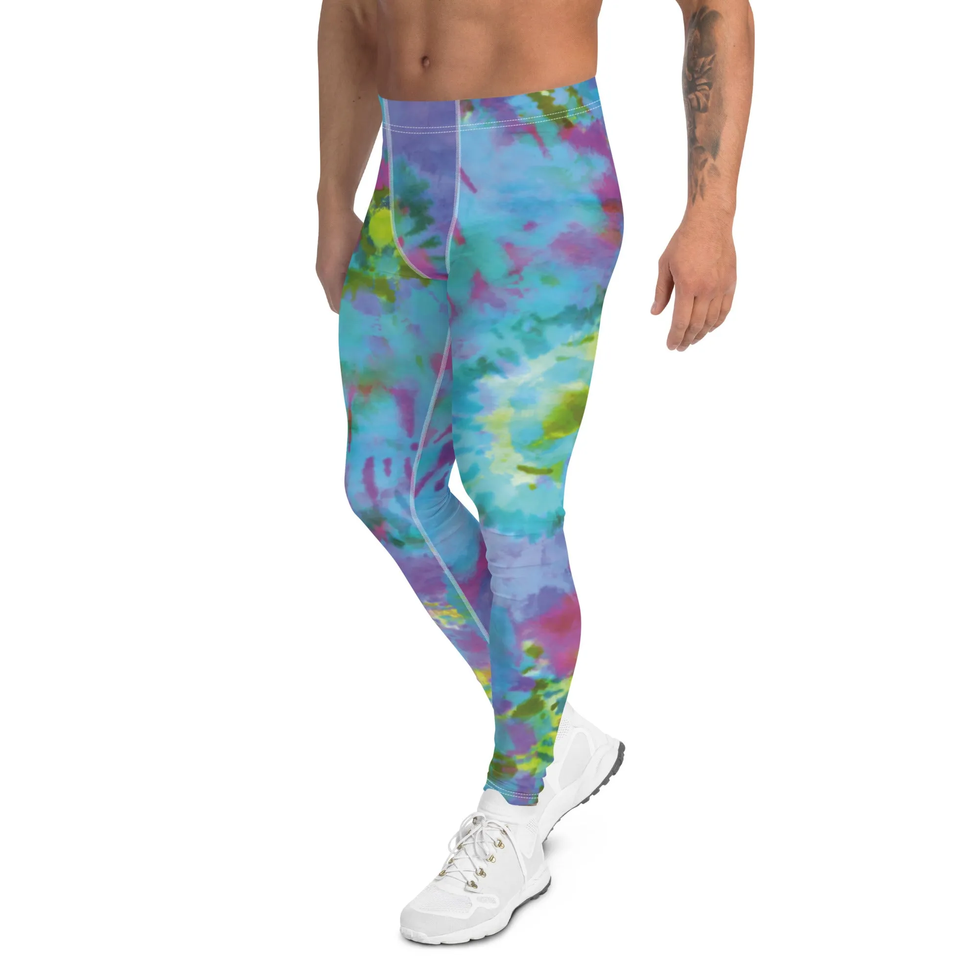 Colorful Tie Dyed Men's Leggings, Mens Tie Dye Pants, Colorful Abstract Tie Dye Men's Leggings - Made in USA/EU/MX