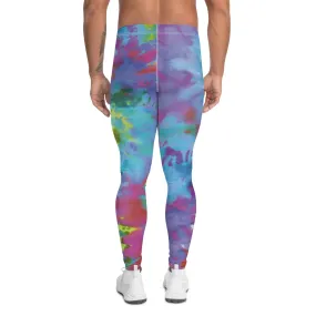 Colorful Tie Dyed Men's Leggings, Mens Tie Dye Pants, Colorful Abstract Tie Dye Men's Leggings - Made in USA/EU/MX