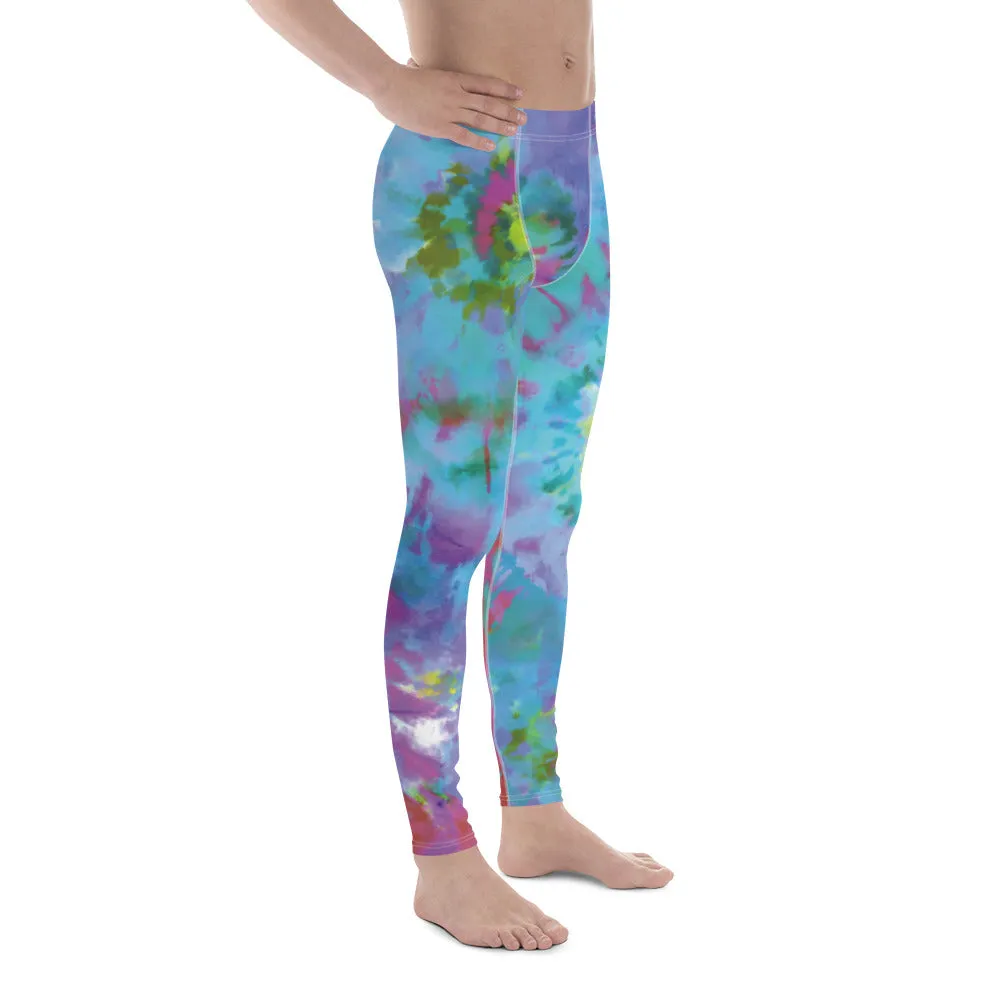 Colorful Tie Dyed Men's Leggings, Mens Tie Dye Pants, Colorful Abstract Tie Dye Men's Leggings - Made in USA/EU/MX