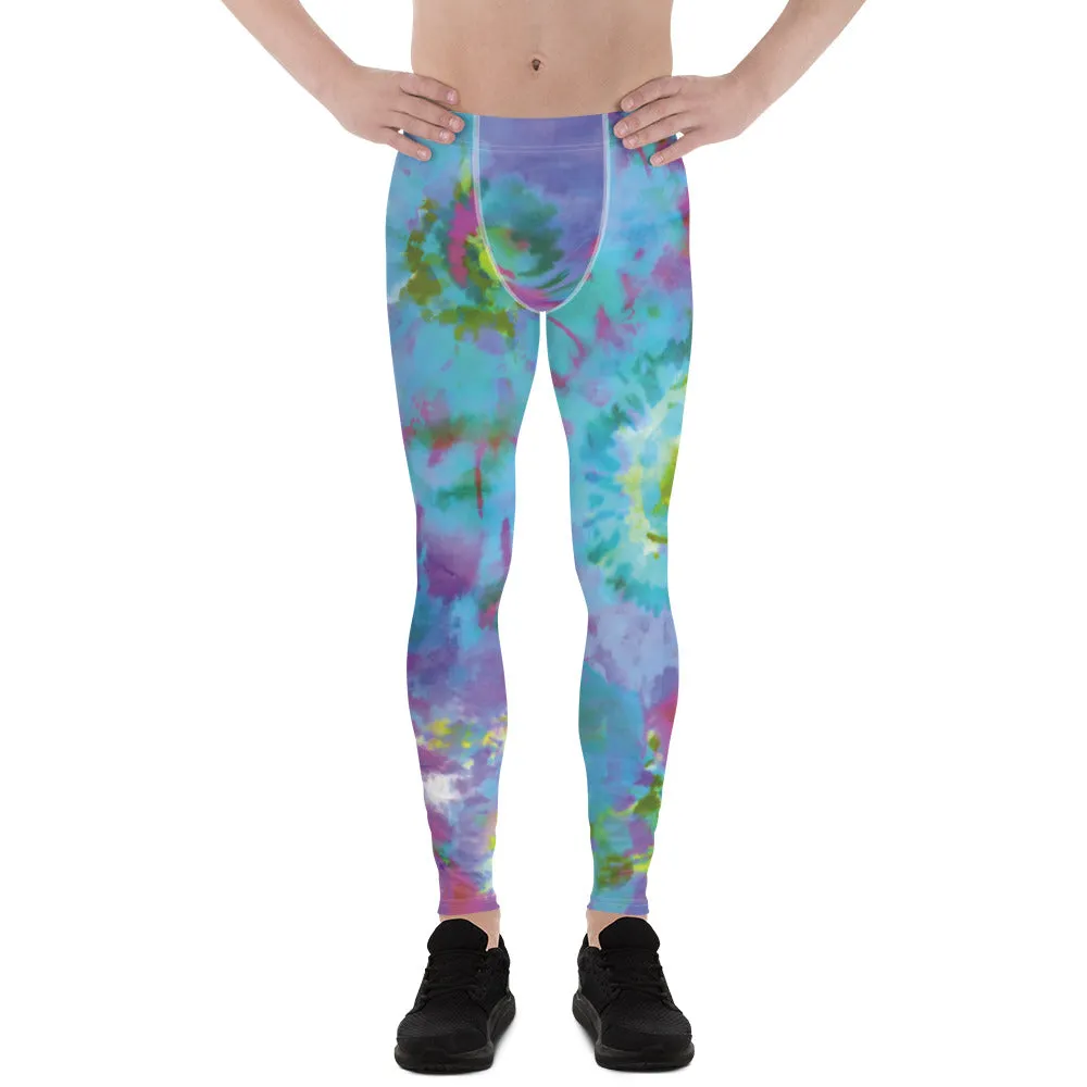 Colorful Tie Dyed Men's Leggings, Mens Tie Dye Pants, Colorful Abstract Tie Dye Men's Leggings - Made in USA/EU/MX